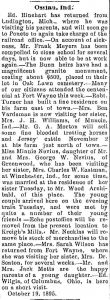 Newspaper Article 1895 10/20 <i>Fort Wayne Weekly Gazette</i>