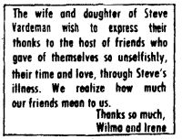 Steve Vardeman's widow